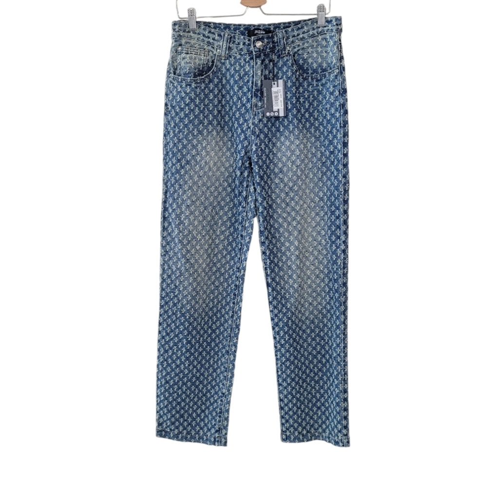 JADED LONDON Blue Distressed Pulled Texture Skate Jeans Size W32